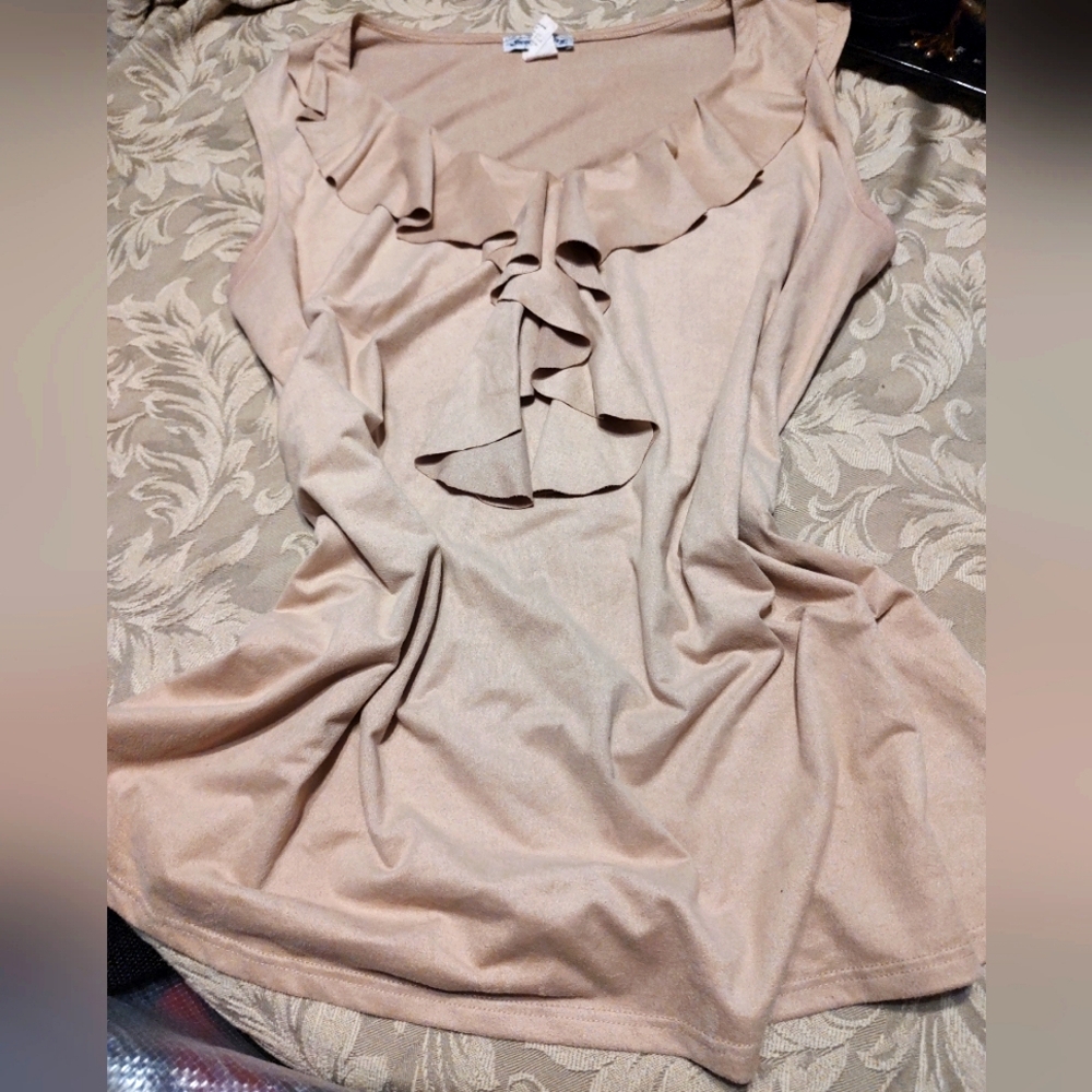 🤎🍂🤎 Romantic Moleskin Sueded Tan Ruffled Camisole Tank Top - XL
